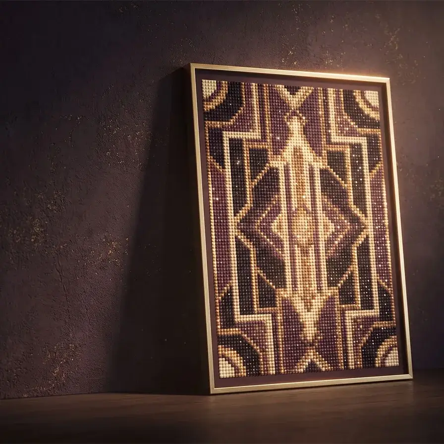 A finished diamond painting styled on a collector's wall